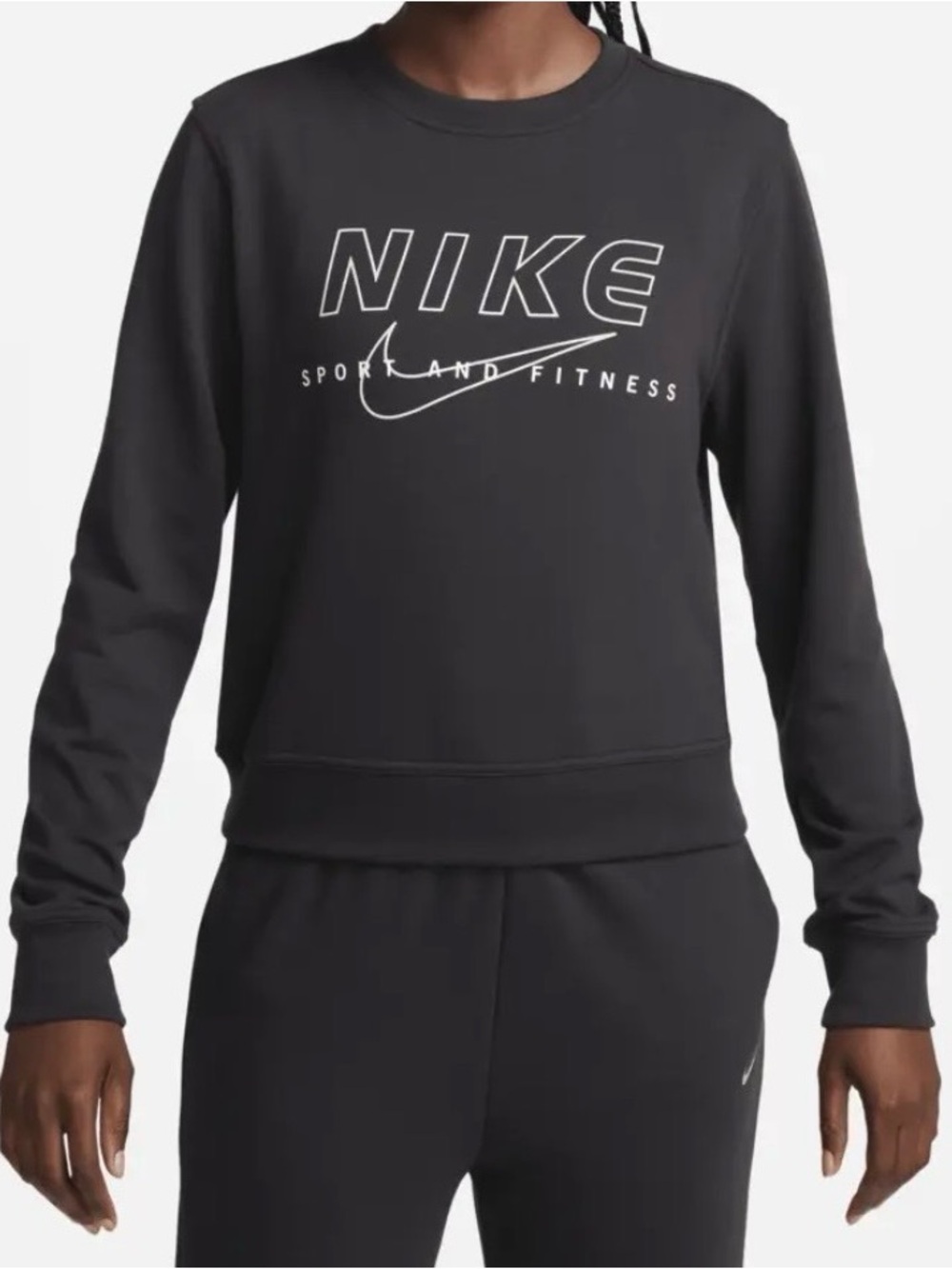 Nike Dri-FIT One Women's Crew-Neck French Terry Graphic Sweatshirt FB5647-010 M